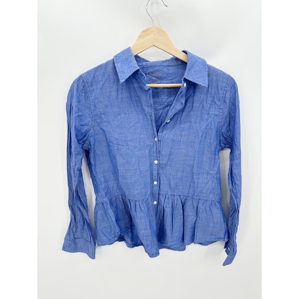 Lilly Pulitzer Carina Peplum Button Down Top Blue Haven Womens XS 002217